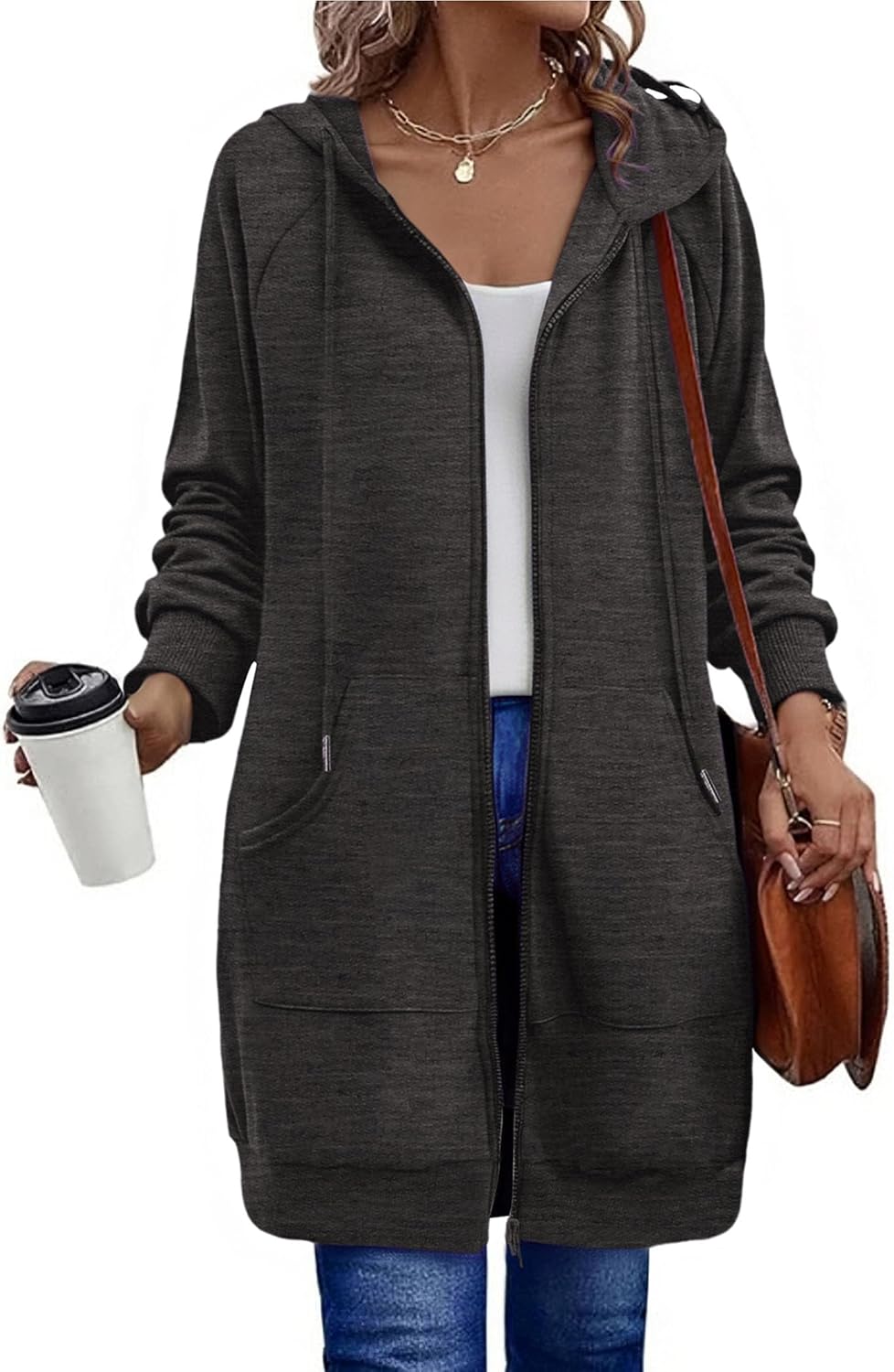 Women's Zip Up Hoodies Long Sleeve Long Tunic Sweatshirts Oversized Casual 2025 Fall Jacket Coat with Pocket