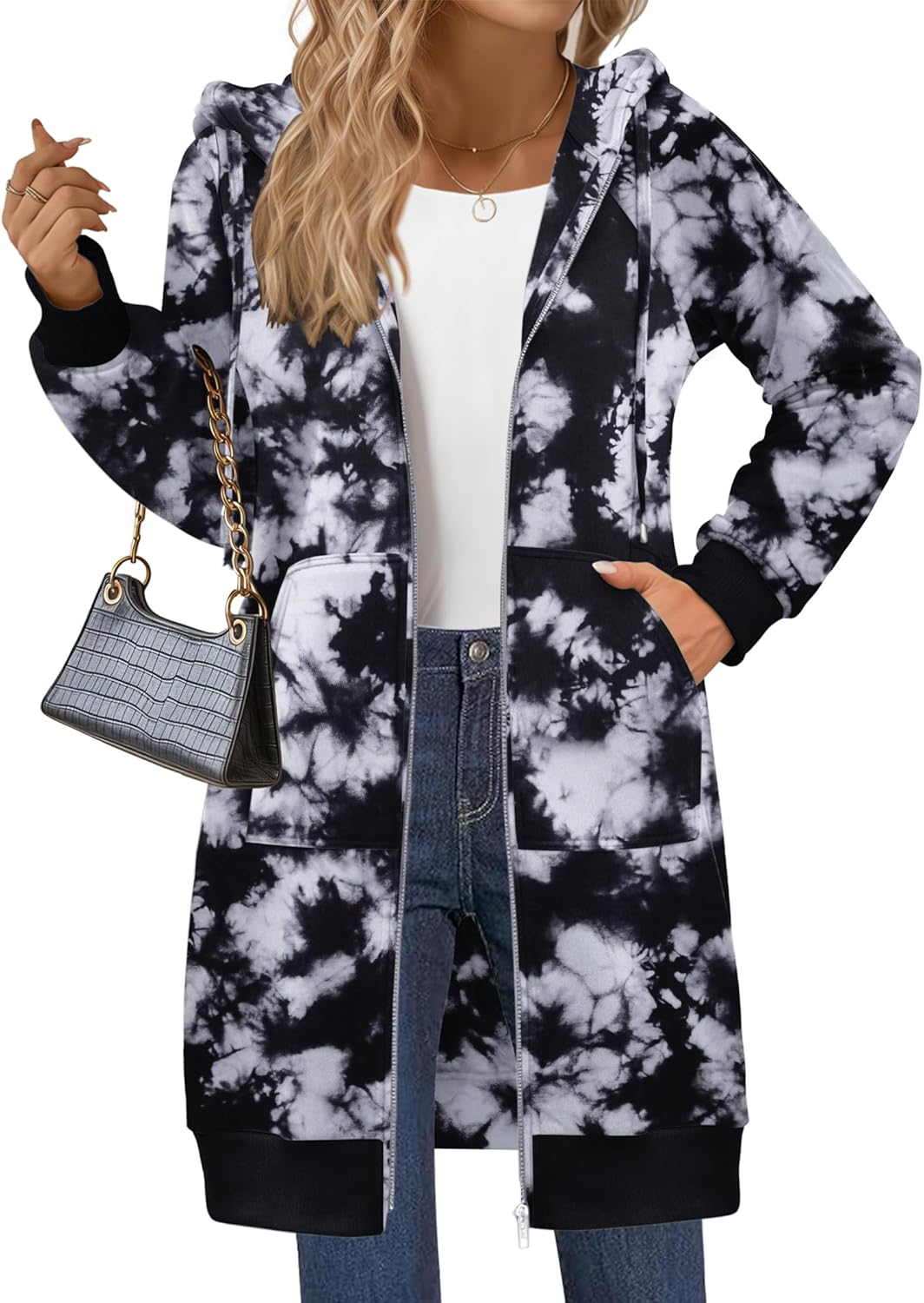 Women's Zip Up Hoodies Long Sleeve Long Tunic Sweatshirts Oversized Casual 2025 Fall Jacket Coat with Pocket
