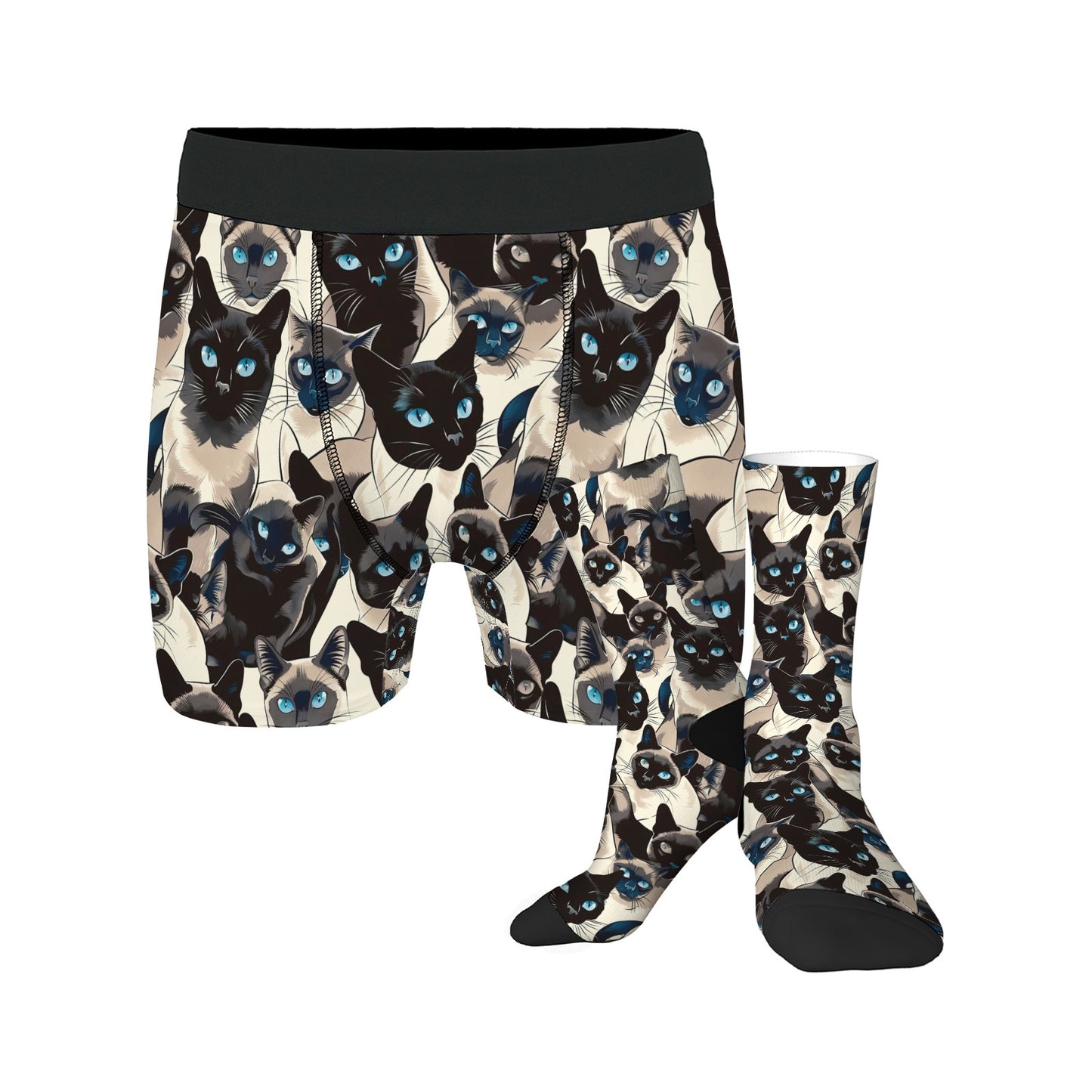 Custom Men's Underwear & Socks Set - Black Cat Blue Eyes