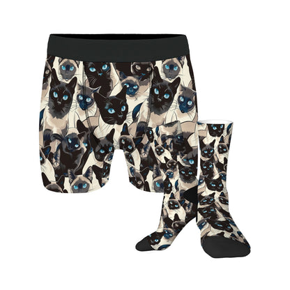 Custom Men's Underwear & Socks Set - Black Cat Blue Eyes