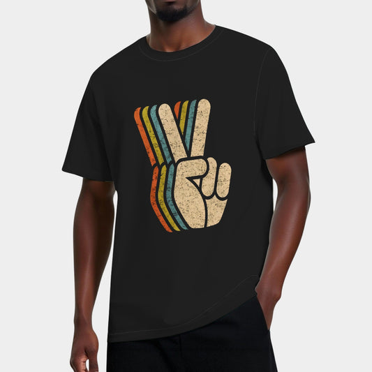 Retro Peace Sign V Fingers Vintage 60s 70s 80s Cool Graphic Tee Shirt