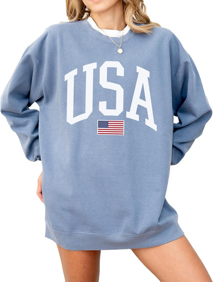 USA Flag 4th of July Crewneck Sweatshirt Unisex Pullover Top