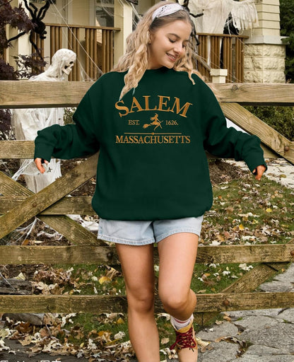 Halloween Salem Graphic Crewneck Sweatshirt for Women Fall Pullover