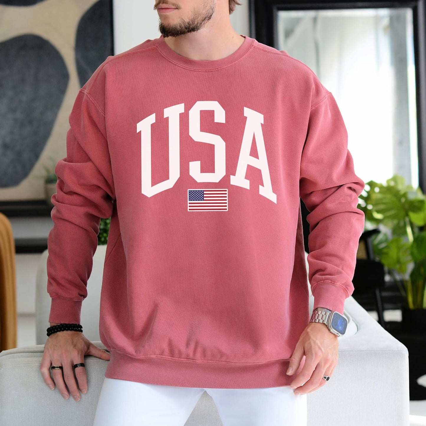 USA Flag 4th of July Crewneck Sweatshirt Unisex Pullover Top