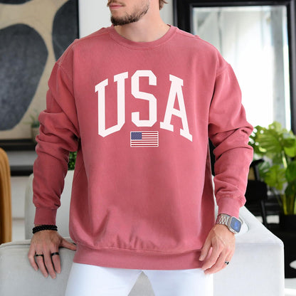 USA Flag 4th of July Crewneck Sweatshirt Unisex Pullover Top
