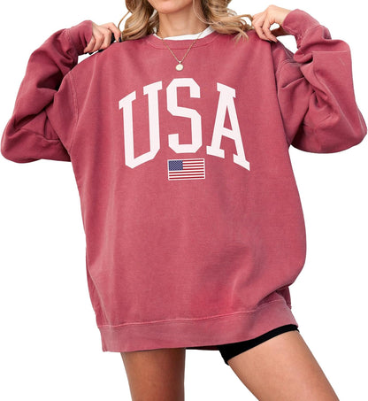USA Flag 4th of July Crewneck Sweatshirt Unisex Pullover Top