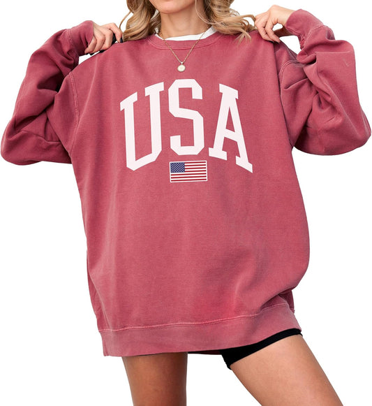 USA Flag 4th of July Crewneck Sweatshirt Unisex Pullover Top