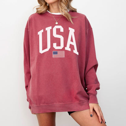 USA Flag 4th of July Crewneck Sweatshirt Unisex Pullover Top