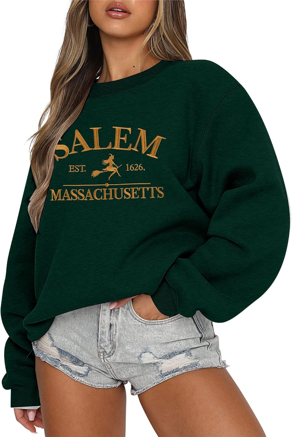 Halloween Salem Graphic Crewneck Sweatshirt for Women Fall Pullover