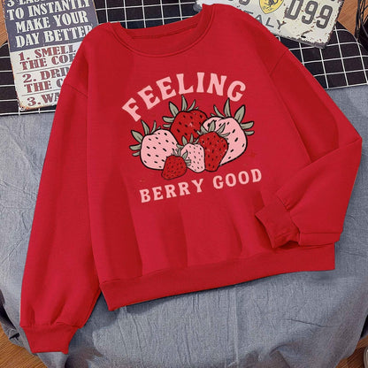 Cute Strawberry Graphic Crewneck Sweatshirt for Women Long Sleeve