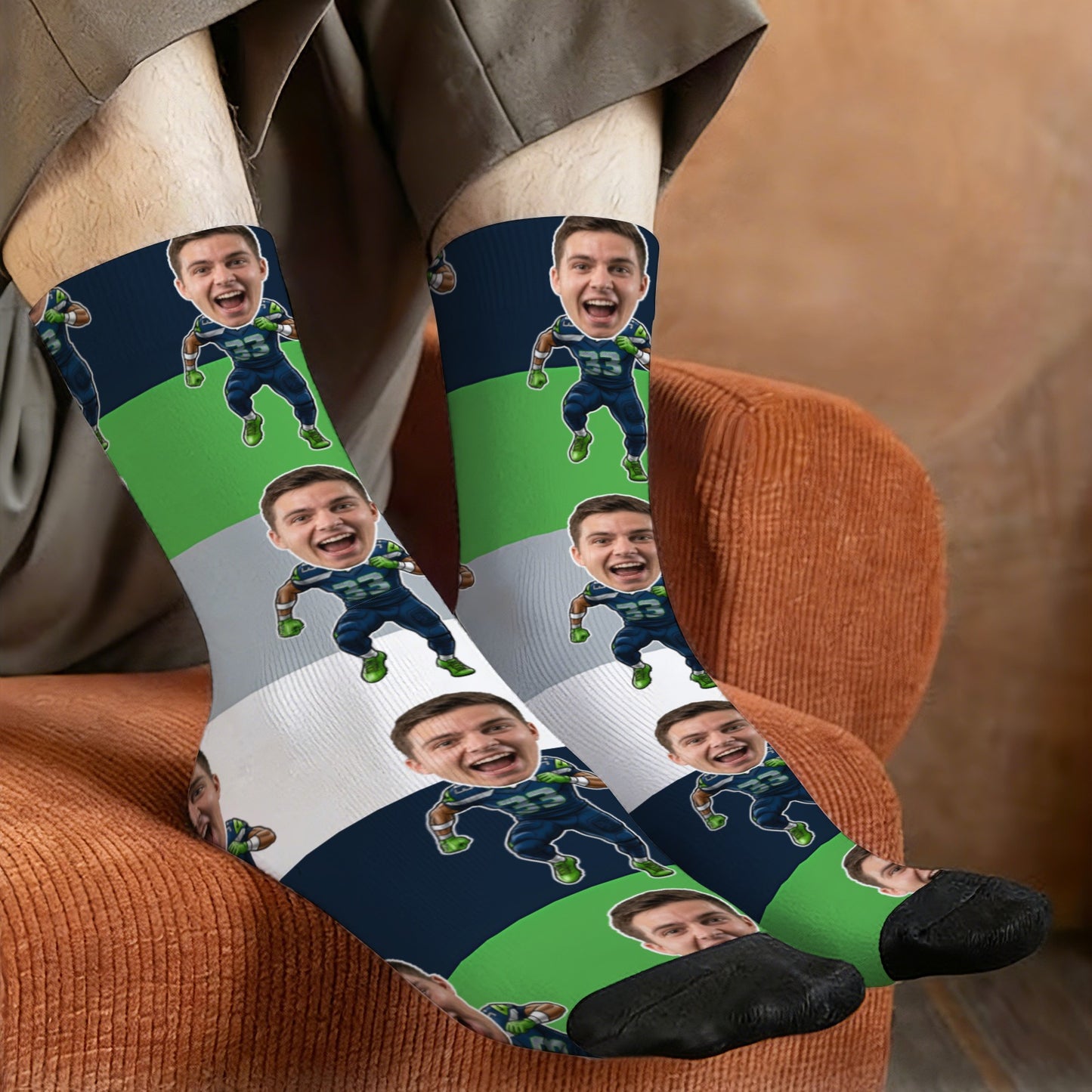 Custom Seattle Football Face Socks