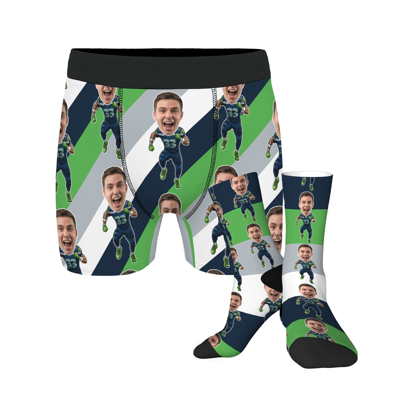 Custom Seattle Football Face Socks & Men's Underwear Set