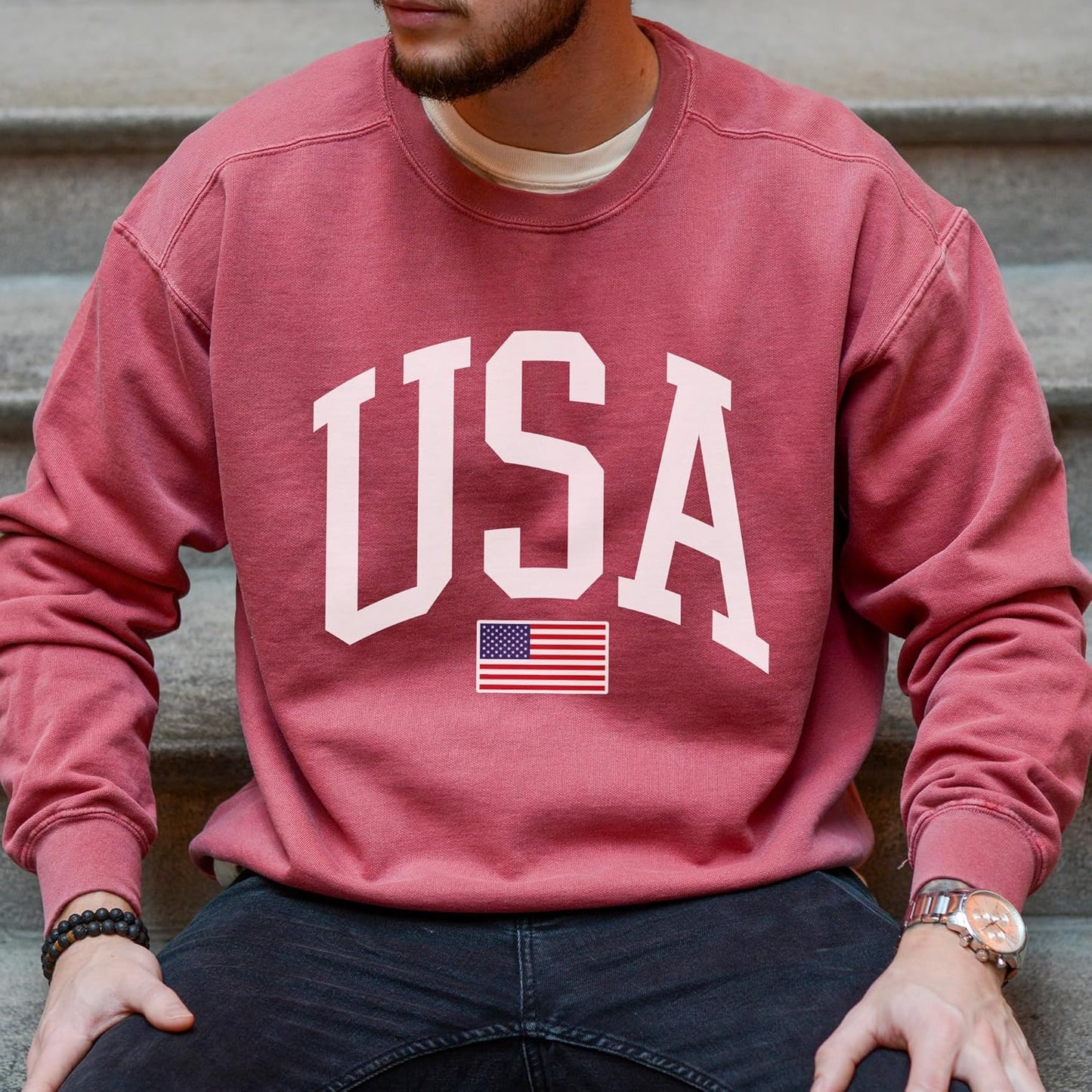USA Flag 4th of July Crewneck Sweatshirt Unisex Pullover Top