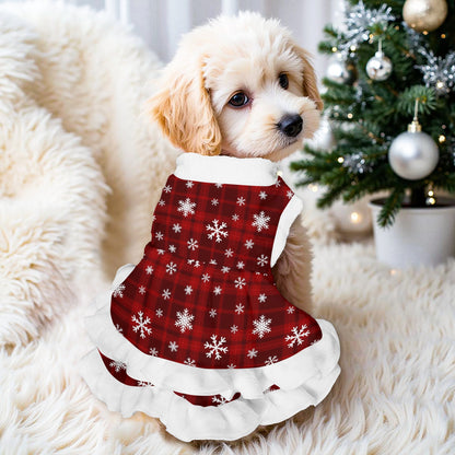 Pets Christmas Snowflake Checkered Dress