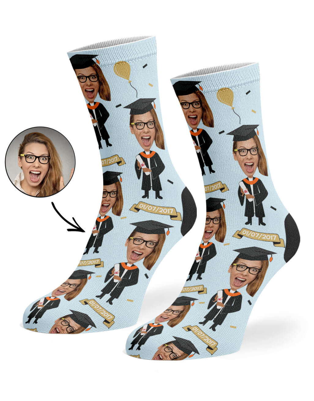Graduation Socks Personalised With Face & Date