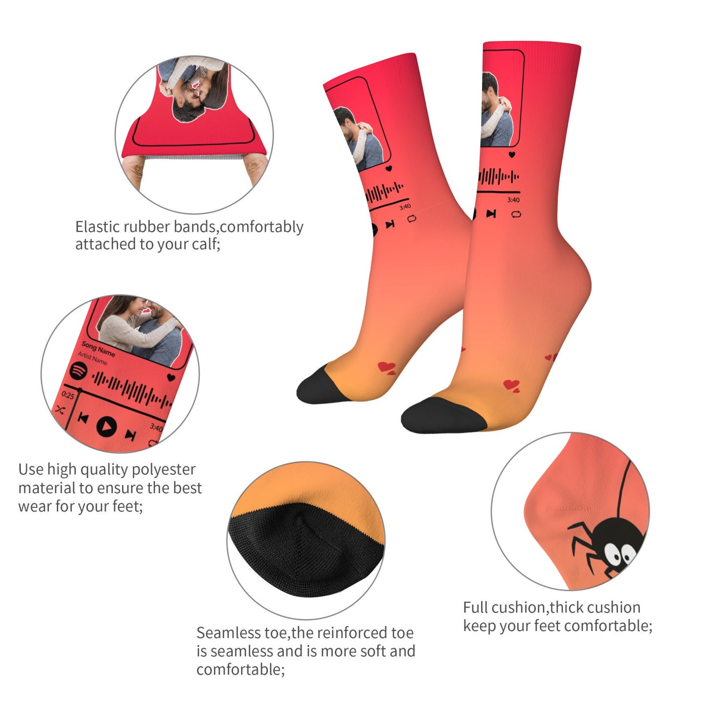 Music Customizable Valentine's Day Spider Couple Love Gradient Sock