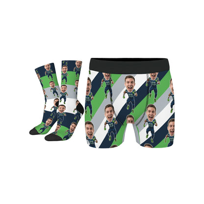 Custom Seattle Football Face Socks & Men's Underwear Set