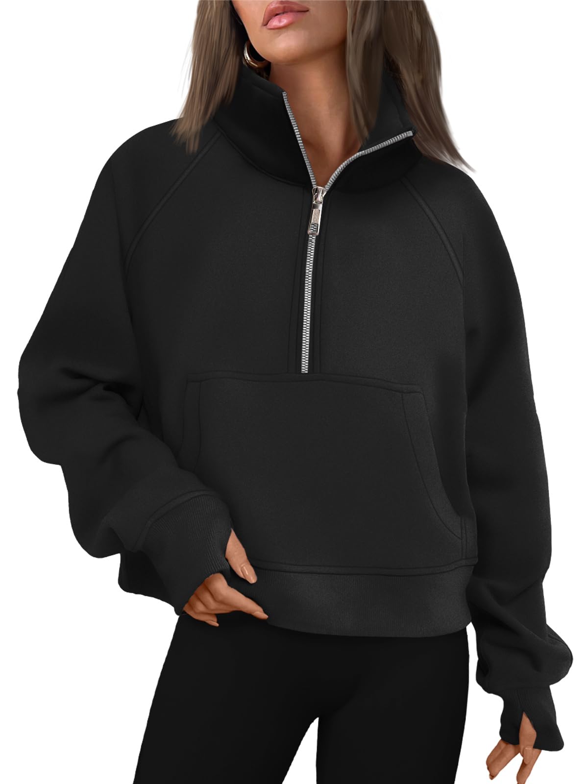 Womens Sweatshirts Half Zip Cropped Pullover Quarter Zipper Hoodies