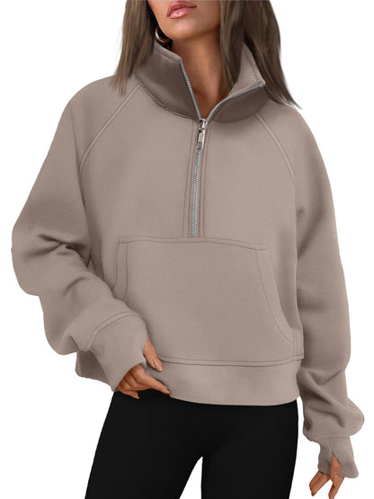 Womens Sweatshirts Half Zip Cropped Pullover Quarter Zipper Hoodies