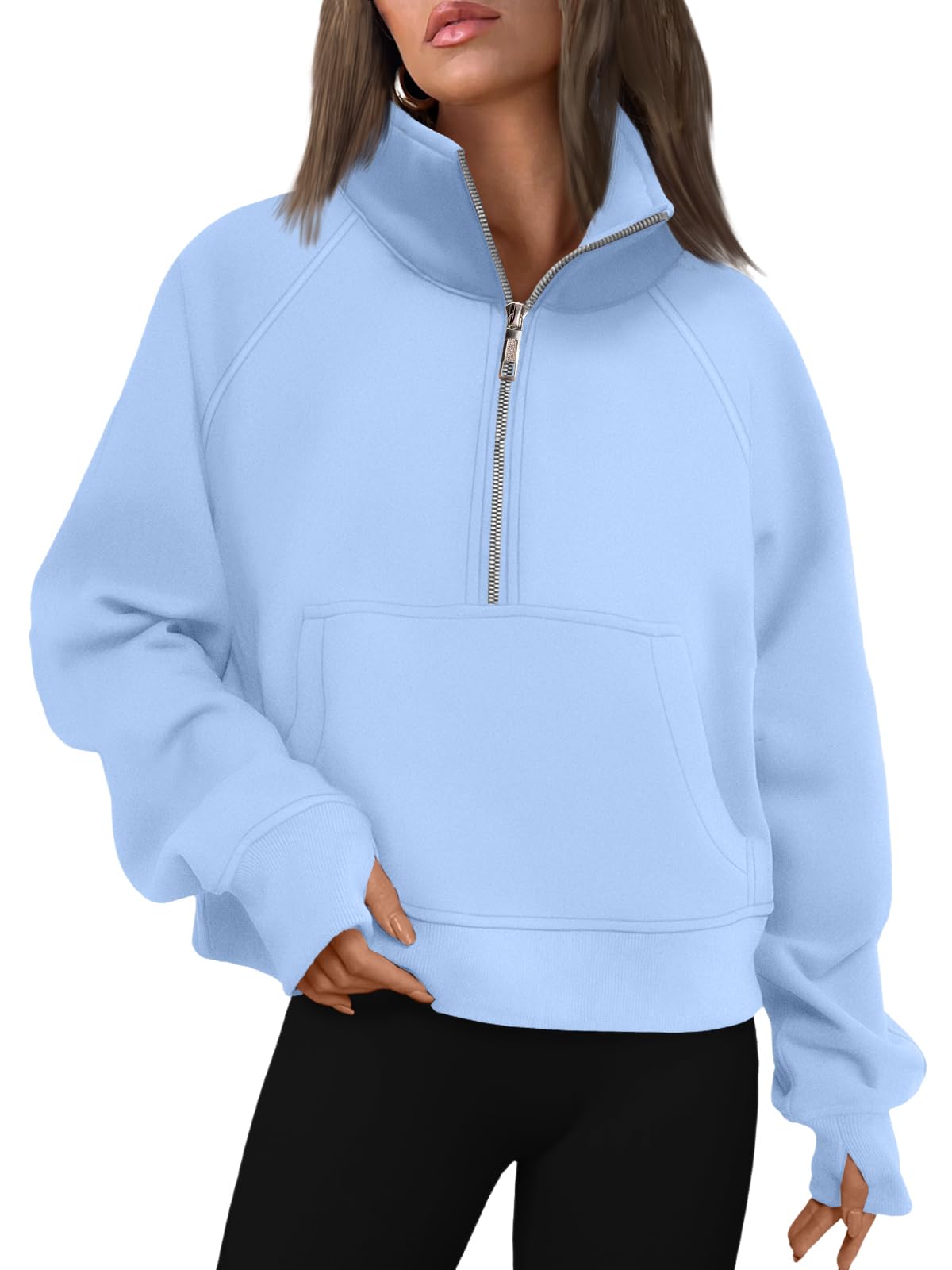 Womens Sweatshirts Half Zip Cropped Pullover Quarter Zipper Hoodies