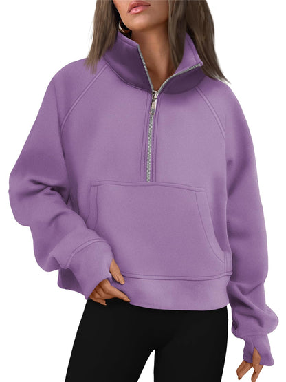 Womens Sweatshirts Half Zip Cropped Pullover Quarter Zipper Hoodies