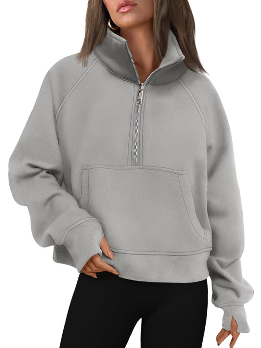 Womens Sweatshirts Half Zip Cropped Pullover Quarter Zipper Hoodies