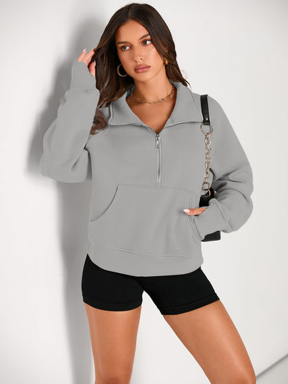 Womens Sweatshirts Half Zip Cropped Pullover Quarter Zipper Hoodies