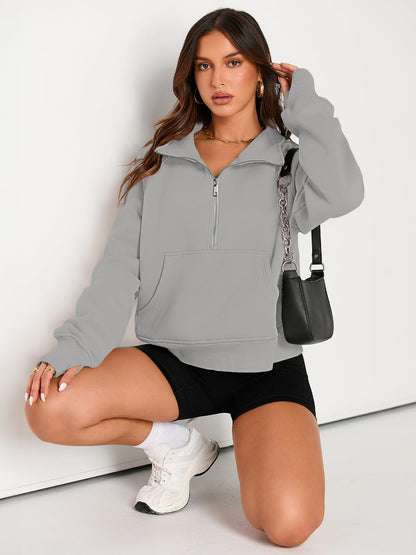 Womens Sweatshirts Half Zip Cropped Pullover Quarter Zipper Hoodies
