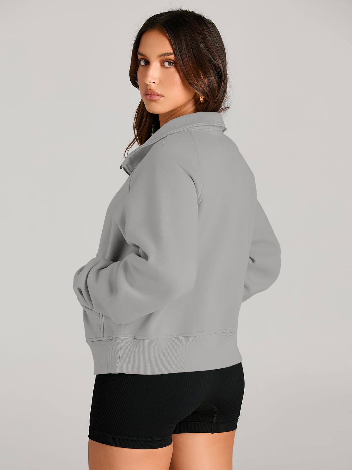 Womens Sweatshirts Half Zip Cropped Pullover Quarter Zipper Hoodies
