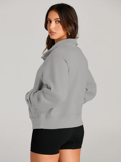 Womens Sweatshirts Half Zip Cropped Pullover Quarter Zipper Hoodies