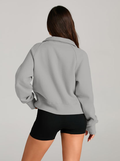 Womens Sweatshirts Half Zip Cropped Pullover Quarter Zipper Hoodies