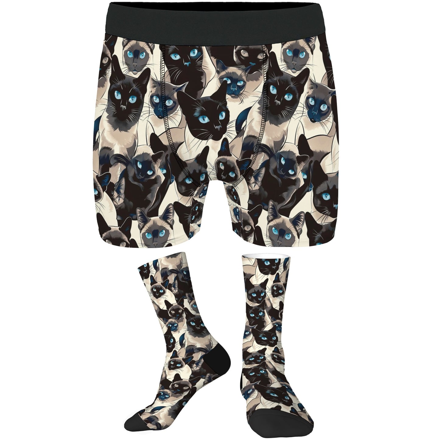 Custom Men's Underwear & Socks Set - Black Cat Blue Eyes