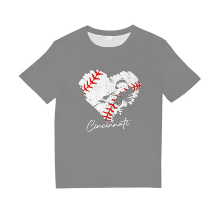 Cincinnati Baseball Heart Distressed Vintage Baseball T-Shirt
