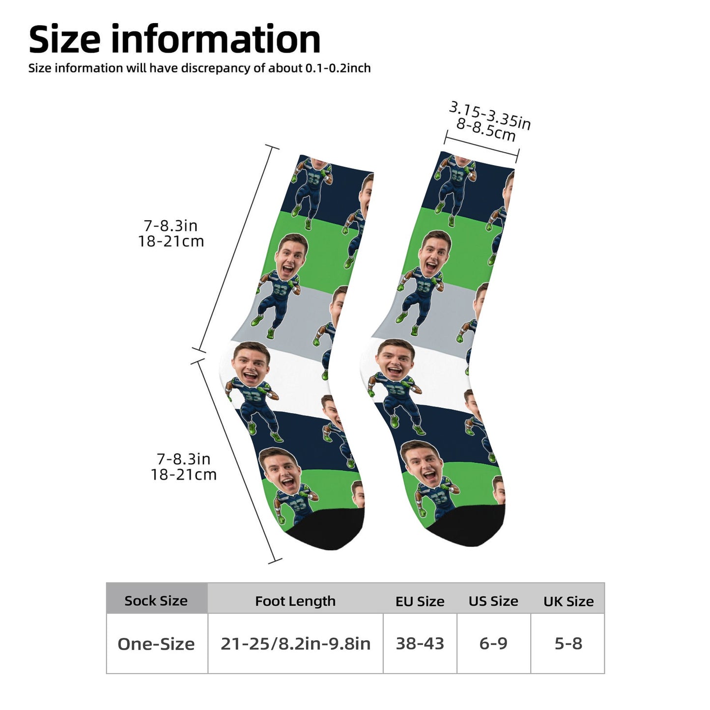 Custom Seattle Football Face Socks
