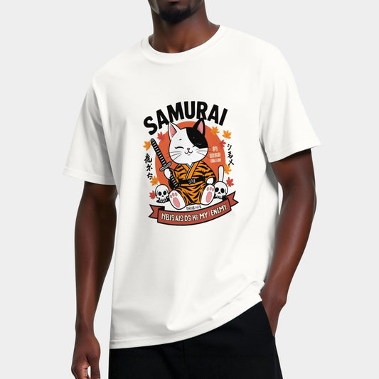 Japanese Funny Retro Samurai Cat T-shirt