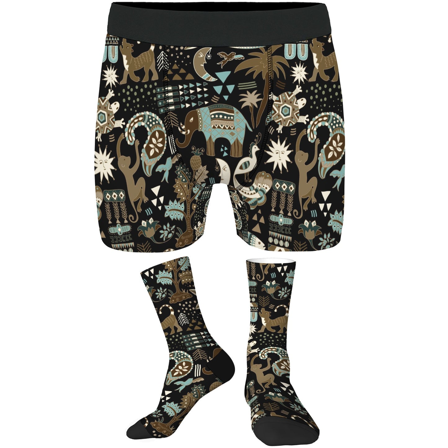 Custom Men's Underwear & Socks Set - Elephant & Monkey Ethnic Inspired