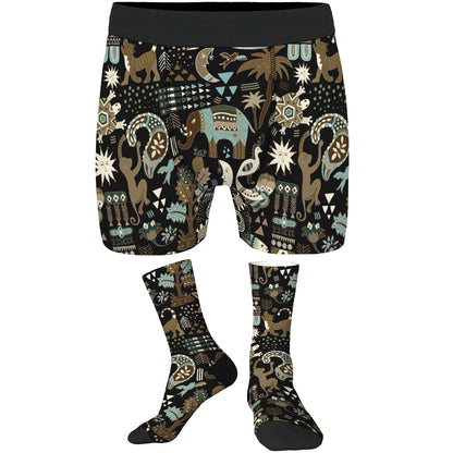 Custom Men's Underwear & Socks Set - Elephant & Monkey Ethnic Inspired