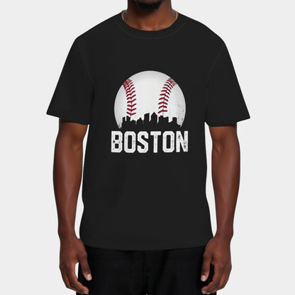Vintage Boston City Skyline Baseball Game Day Fan T-Shirt