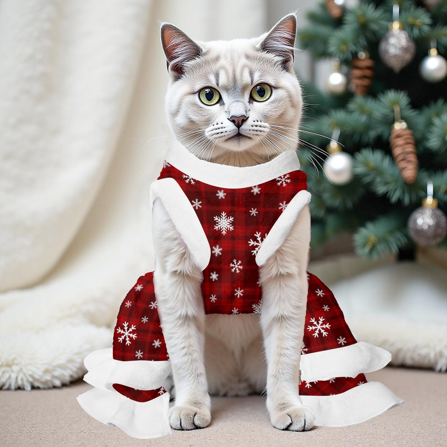 Pets Christmas Snowflake Checkered Dress