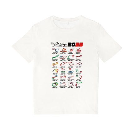 Calendar Formula Race Cars 2025 Circuits Colors White T-Shirt