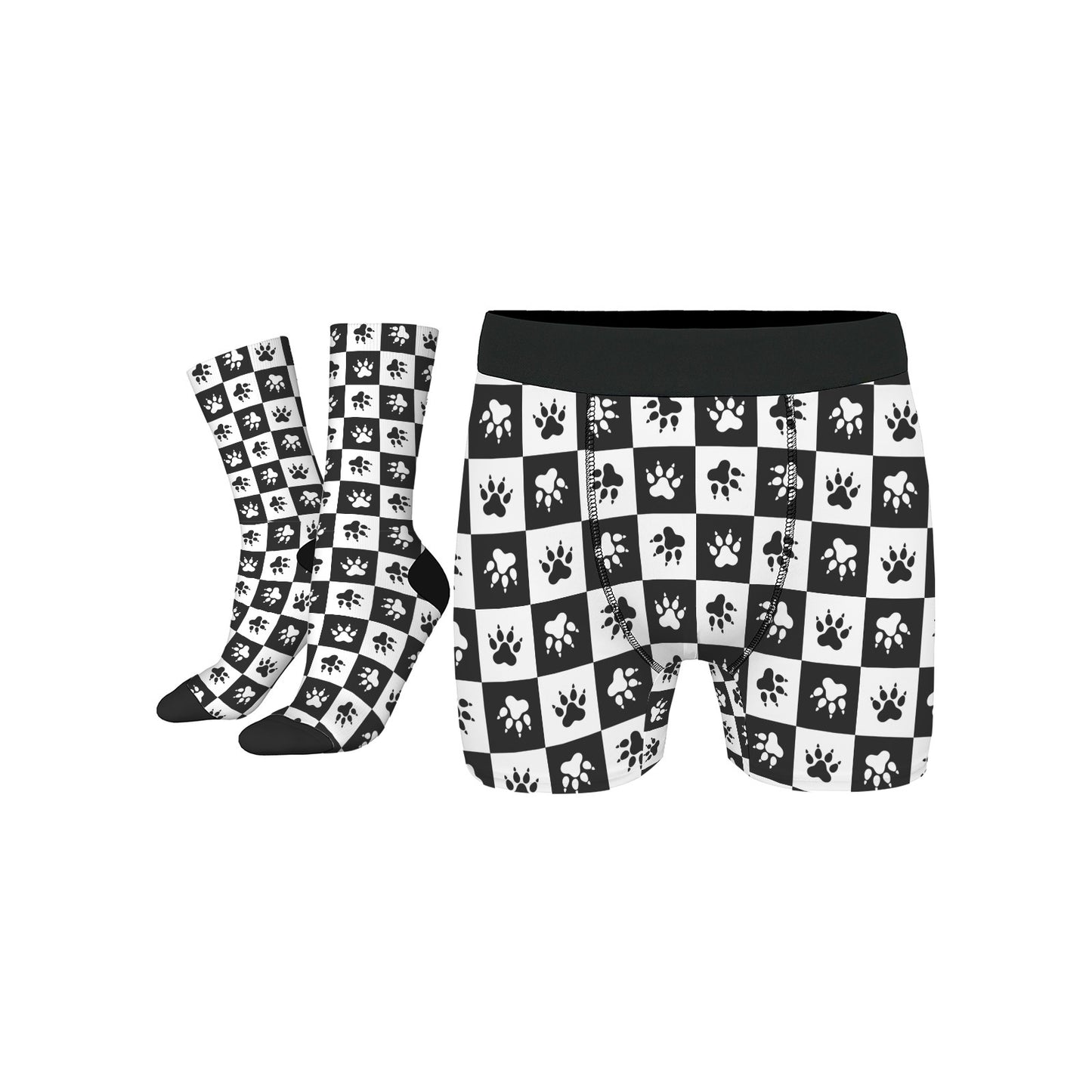 Custom Men's Underwear & Socks Set - Paw Checkered Design