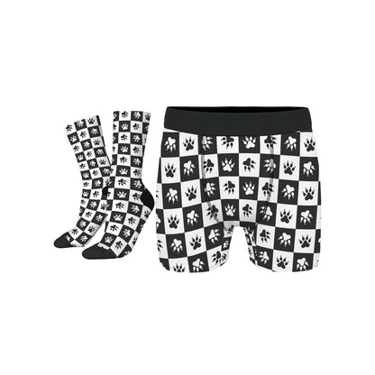 Custom Men's Underwear & Socks Set - Paw Checkered Design