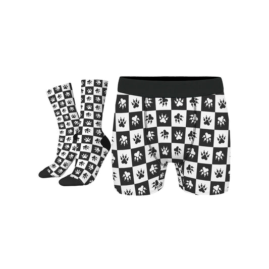 Custom Men's Underwear & Socks Set - Paw Checkered Design