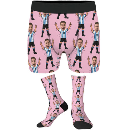 Custom Soccer Lover Underwear and Socks Set with Photo Design