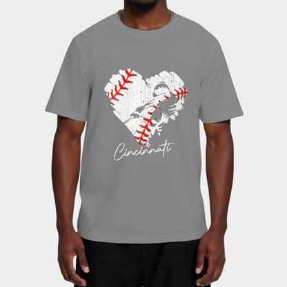 Cincinnati Baseball Heart Distressed Vintage Baseball T-Shirt