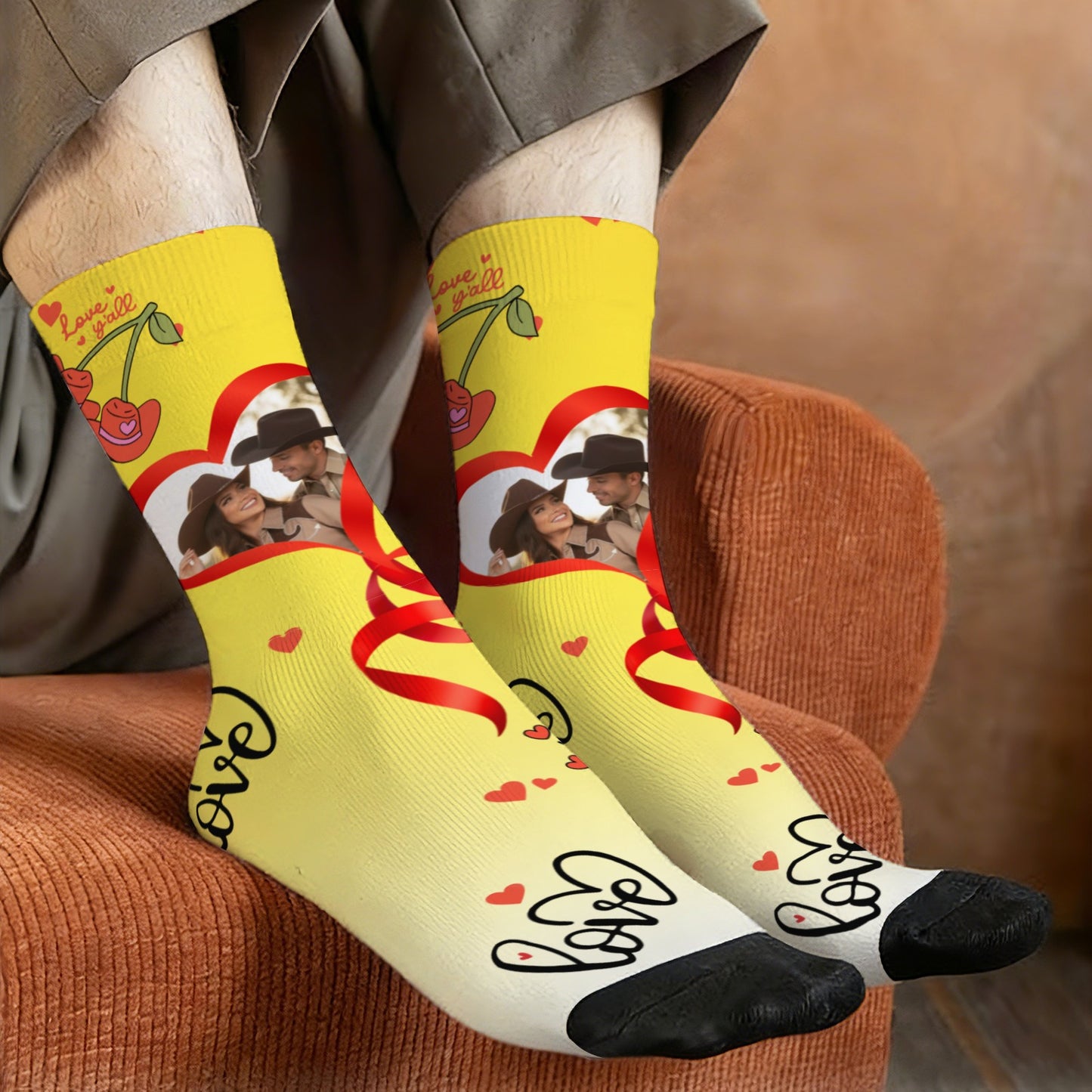 Custom Valentine's Day Cowboy Couple Love Gradient Sock