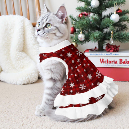 Pets Christmas Snowflake Checkered Dress