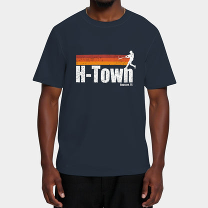 H Town Houston City Texas Baseball Vintage Stripes T-Shirt