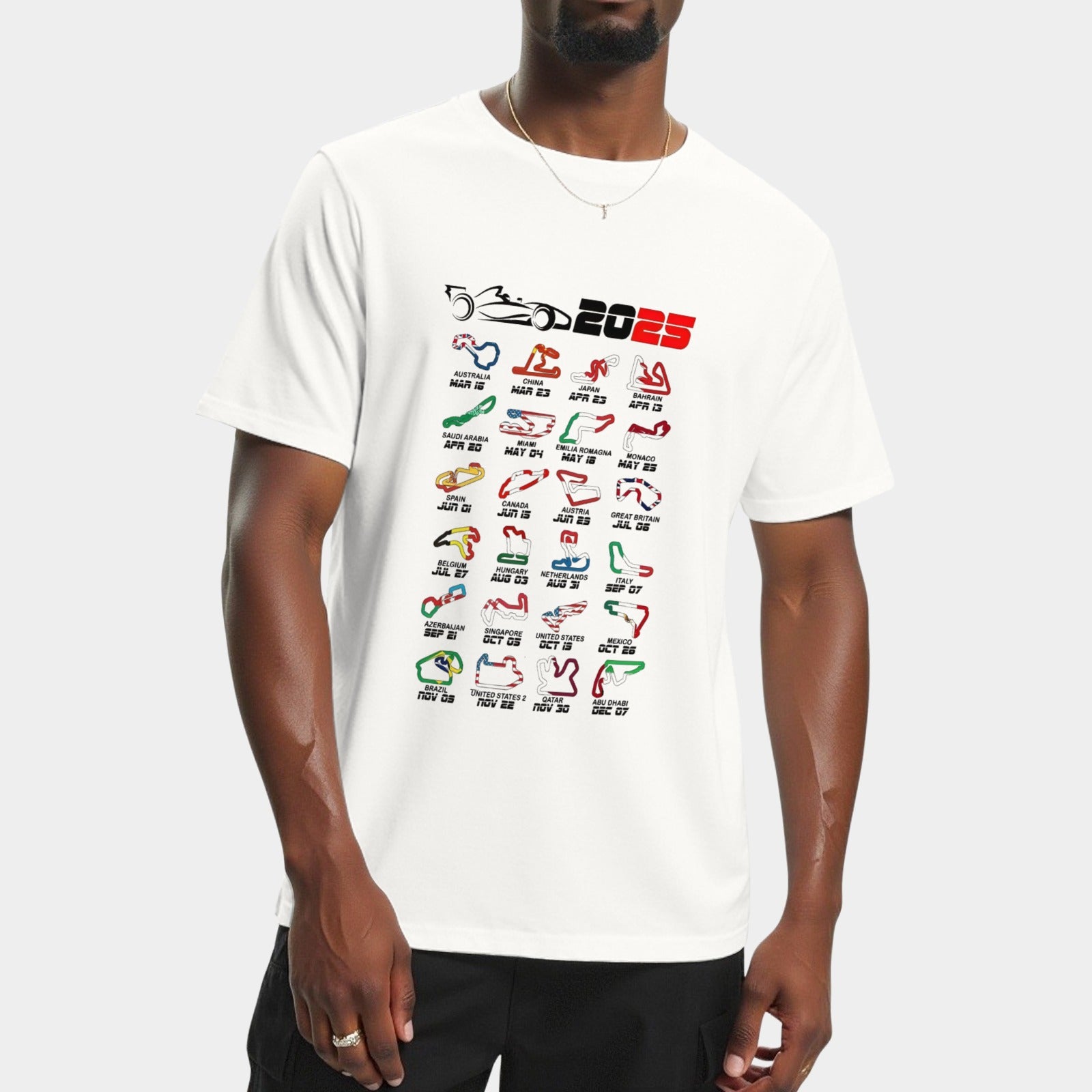 Calendar Formula Race Cars 2025 Circuits Colors White Kids T-Shirt