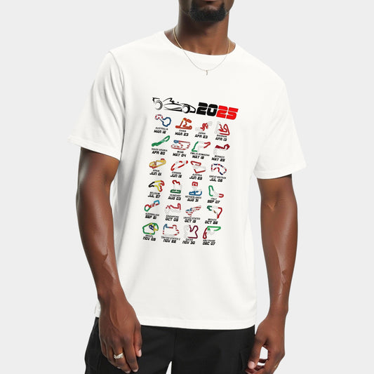Calendar Formula Race Cars 2025 Circuits Colors White Kids T-Shirt